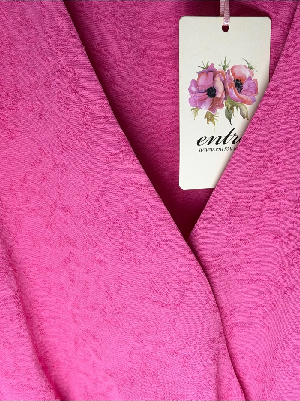 NWT Entro Pink Textured Ruffle Puff Sleeve Peplum Blouse L - Picture 6 of 9